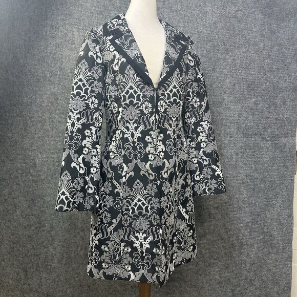 Nanette Lepore Womens Jacket 6 Black White Embroidered Mid Lined Lightweight - Picture 1 of 16